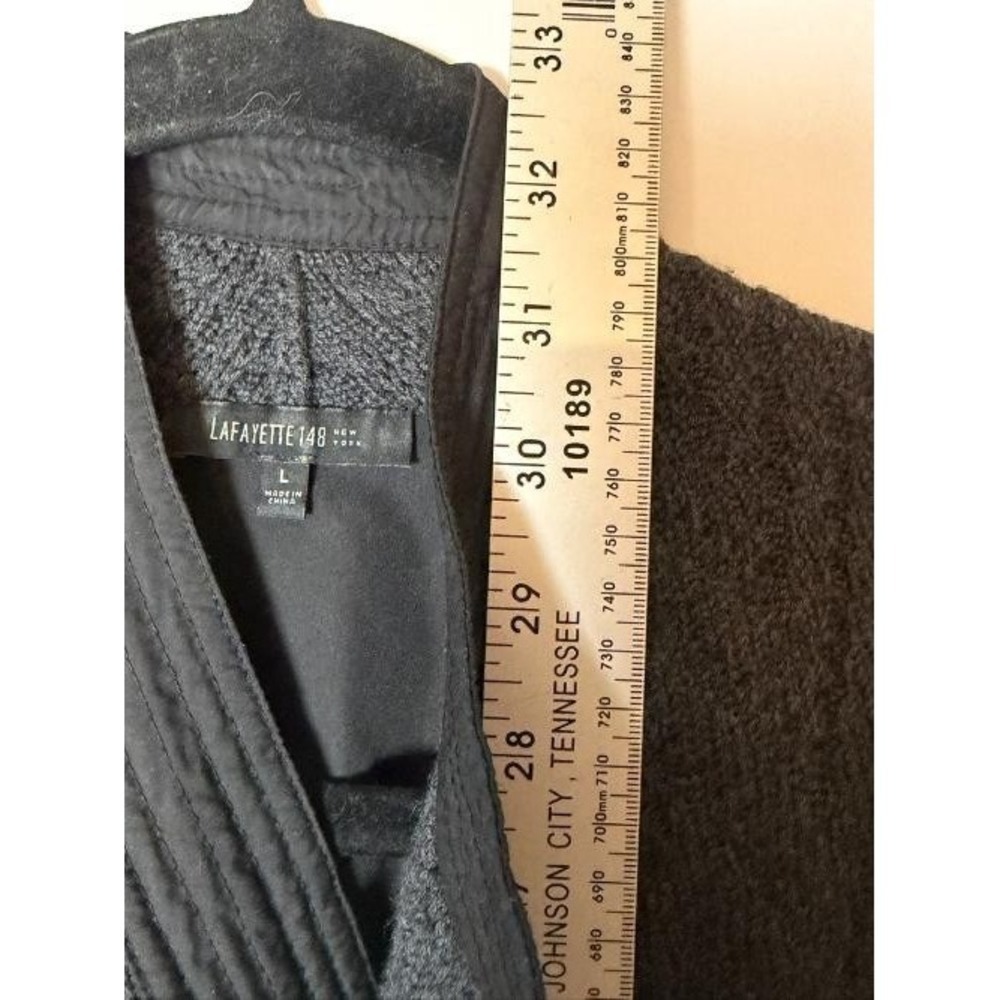 Lafayette 148 New York Cardigan Womens L Gray Merino Wool Open Front Sweater - Picture 12 of 13